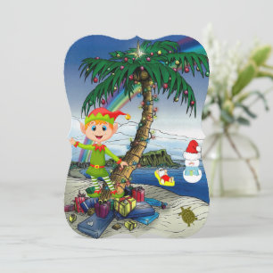 Christmas Holiday Flat Greeting Card, Beach Santa Card