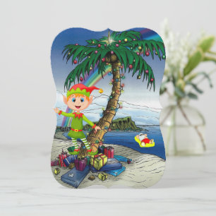 Christmas Holiday Flat Greeting Card, Beach Santa Card