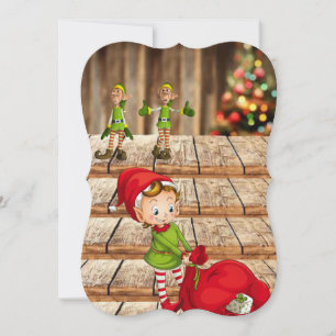 Christmas Holiday Flat Greeting Card, Elf Card