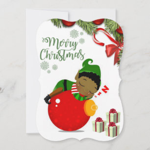 Christmas Holiday Flat Greeting Card, Elf Card