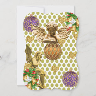 Christmas Holiday Flat Greeting Card, Gold Angel Card