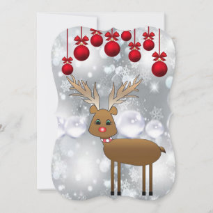 Christmas Holiday Flat Greeting Card, Reindeer Card