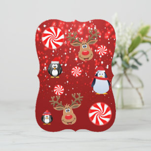Christmas Holiday Flat Greeting Card, Reindeer Card