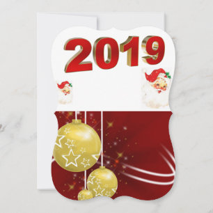 Christmas Holiday Flat Greeting Card, Santa 2019 Card