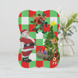Christmas Holiday Flat Greeting Card, Santa Card