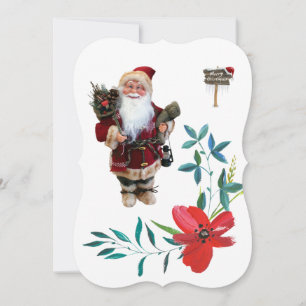 Christmas Holiday Flat Greeting Card, Santa Card