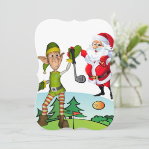 Christmas Holiday Flat Greeting Card, Santa Golf Card