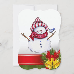 Christmas Holiday Flat Greeting Card, Snowman Card