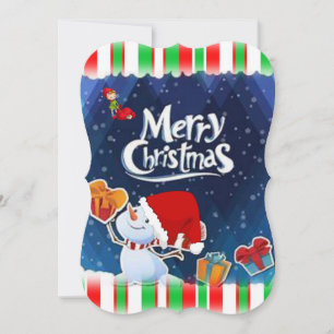 Christmas Holiday Flat Greeting Card, Snowman Card