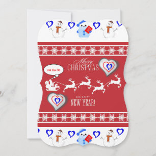 Christmas Holiday Flat Greeting Card, Snowman Card