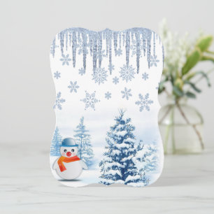 Christmas Holiday Flat Greeting Card, Snowman Card