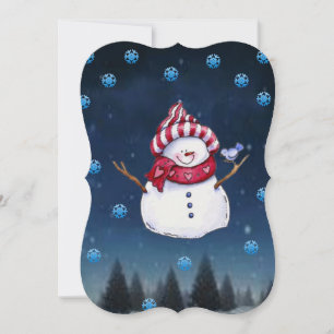 Christmas Holiday Flat Greeting Card, Snowman Card