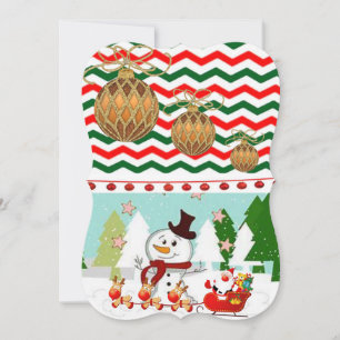 Christmas Holiday Flat Greeting Card, Snowman Card
