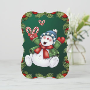 Christmas Holiday Flat Greeting Card, Snowman Card