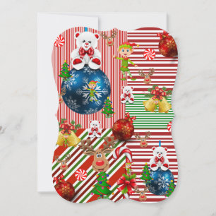 Christmas Holiday Flat Greeting Card, Teddy Bear Card