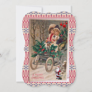 Christmas Holiday Flat Greeting Card, Vintage Card