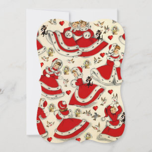 Christmas Holiday Flat Greeting Card, Vintage Card