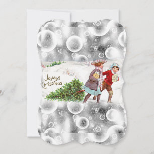 Christmas Holiday Flat Greeting Card, Vintage Card