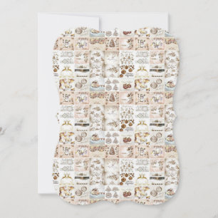 Christmas Holiday Flat Greeting Card, Vintage Card