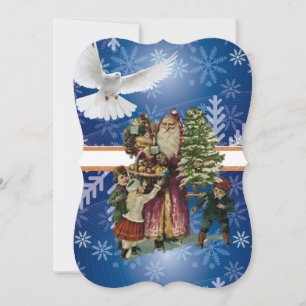 Christmas Holiday Flat Greeting Card, Vintage Card