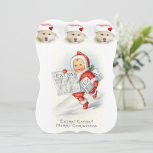 Christmas Holiday Flat Greeting Card, Vintage Card