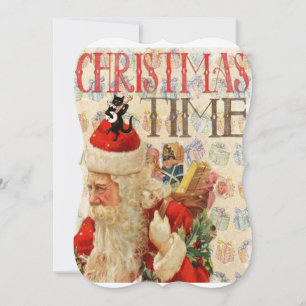 Christmas Holiday Flat Greeting Card, Vintage Card