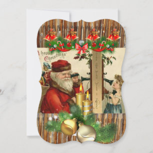 Christmas Holiday Flat Greeting Card, Vintage Card