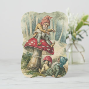 Christmas Holiday Flat Greeting Card, Vintage Elf Card