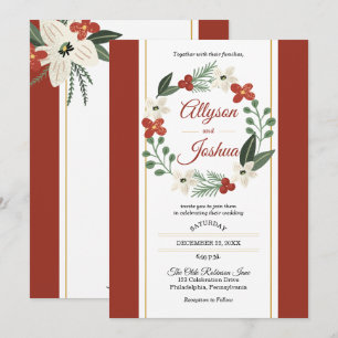 Christmas Holiday Floral Wreath Berries Wedding Invitation