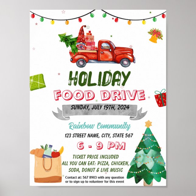 Christmas holiday food Drive event template Poster (Front)