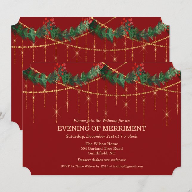 Christmas Holiday Garland Glitter Invitation (Front/Back)