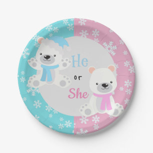 Christmas Holiday Gender Reveal Polar Bear Paper Plate