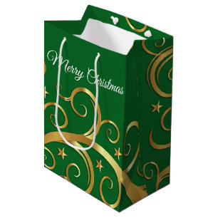 Christmas Holiday Gift Bag Majestic Swirls Green