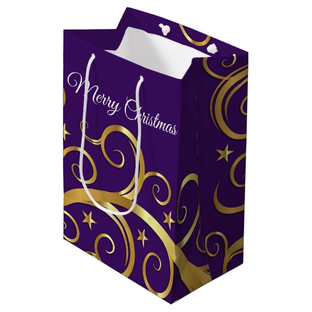 Christmas Holiday Gift Bag Majestic Swirls Purple (Front Angled)