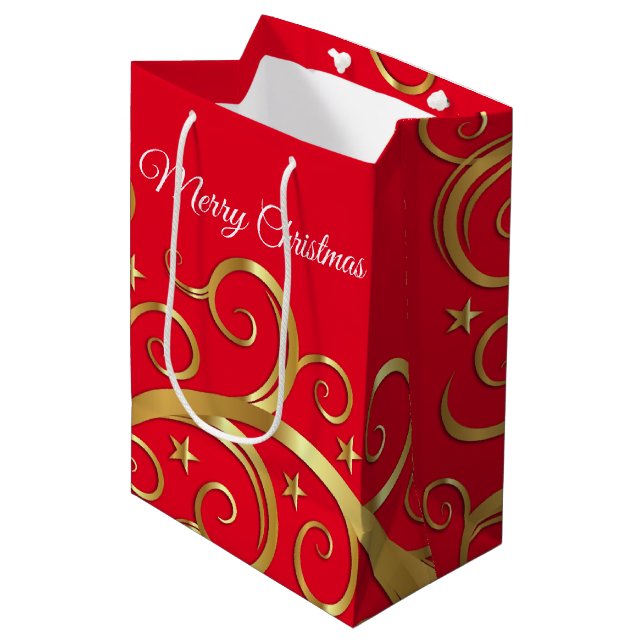 Christmas Holiday Gift Bag Majestic Swirls Red (Front Angled)