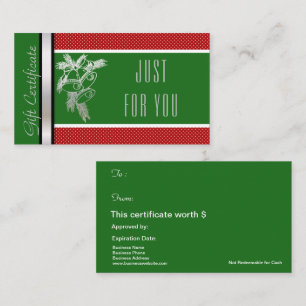 Christmas Holiday Gift Card Certificate Green Red