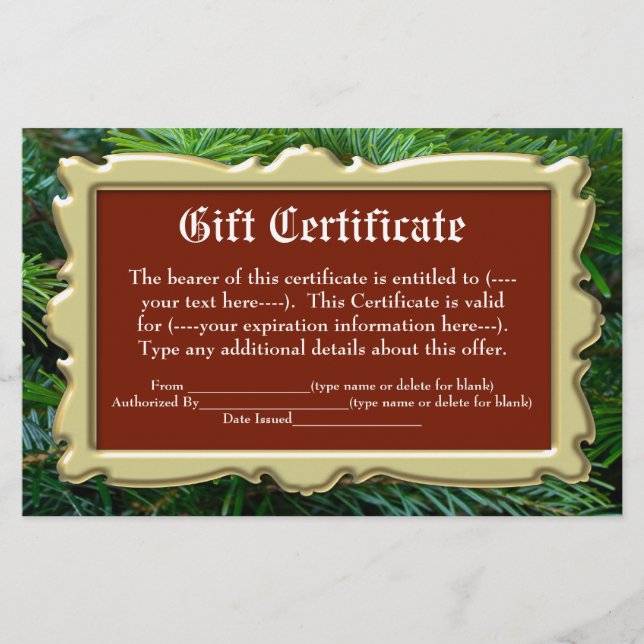 Christmas Holiday Gift Certificate Stationery (Front)