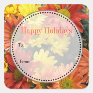 Christmas, holiday gift stickers, colourful daisy square sticker