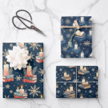 Christmas Holiday Gift Wrap for Book Lover<br><div class="desc">Add a warm touch to the holiday season with this delightful pattern featuring glowing candles,  vintage books,  and delicate snowflakes against a rich navy blue background. Perfect for book lovers,  this design captures the magic of winter nights spent reading by candlelight.</div>