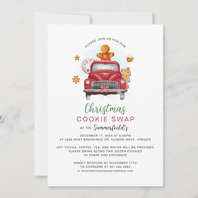 Christmas Holiday Gingerbread Cookie Swap Invitation (Front)