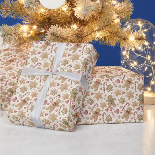Christmas Holiday Gingerbread Man Candy Canes Wrapping Paper