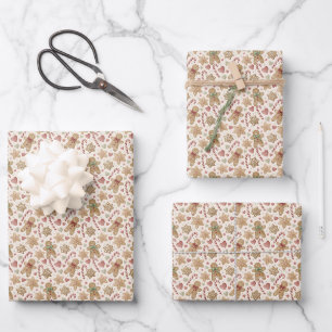 Christmas Holiday Gingerbread Man Candy Canes Wrapping Paper Sheet