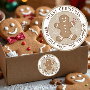 Christmas Holiday Gingerbread Man Heart Snowflakes Classic Round Sticker