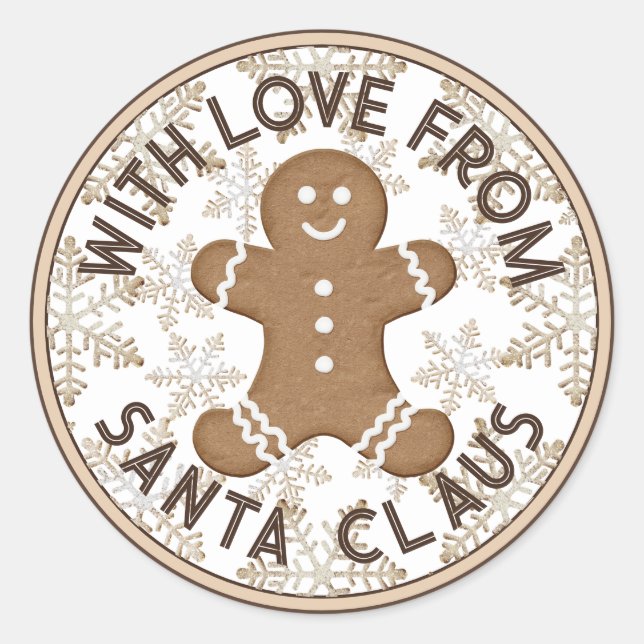 Christmas Holiday Gingerbread Man Iced Snowflakes Classic Round Sticker (Front)