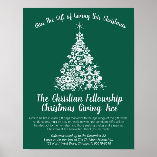 Christmas holiday giving tree white green poster (Front)