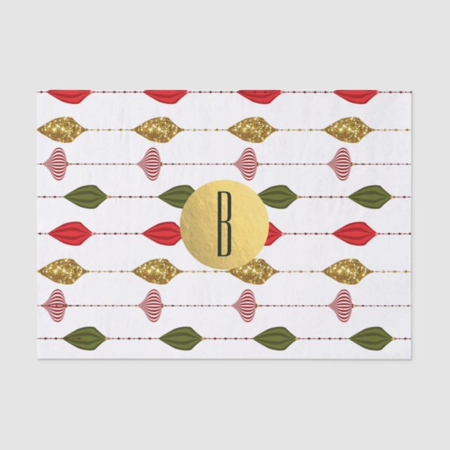 Christmas Holiday Glam Ornaments Monogram Logo Tissue Paper (Front)