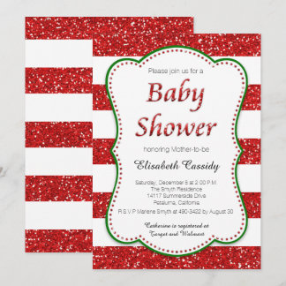 Christmas Holiday Glitter Baby Shower Invitation