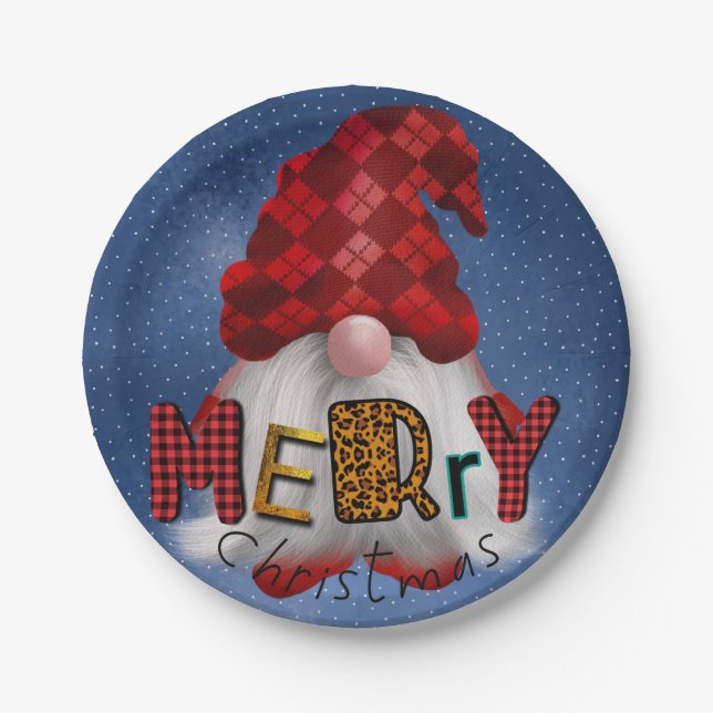 Christmas Holiday Gnome Paper Plate (Front)