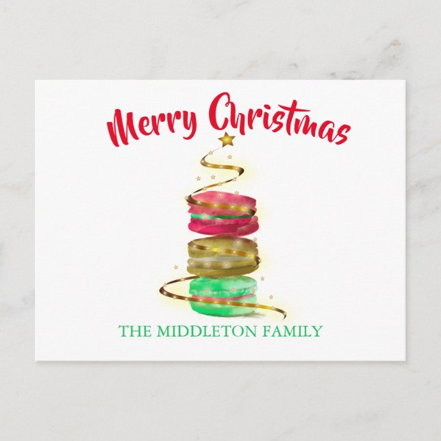 Christmas Holiday Gold Tree Colourful Macaroons Postcard (Front)