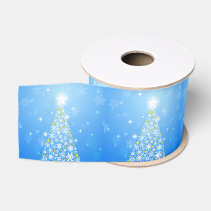 Christmas Holiday Gorgeous Star and Tree Blue Grosgrain Ribbon